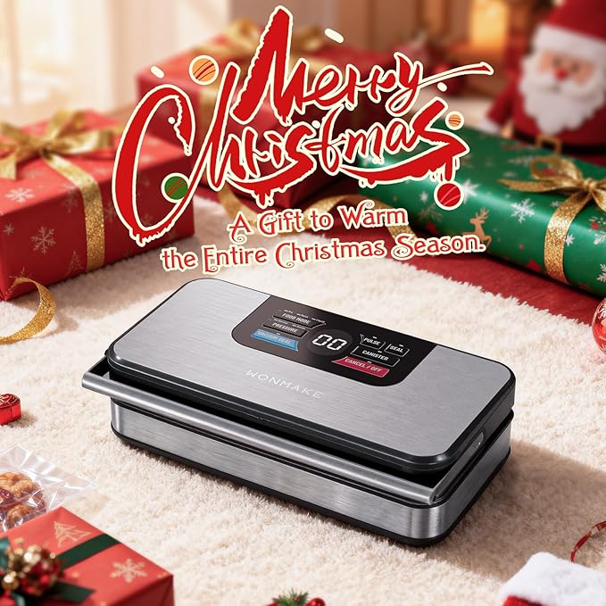 95Kpa Powerful Vacuum Sealer for Food, 10-in-1 Vacuum Sealer Machine with Easy Handle, Built-in Cutter and Roll Storage, Digital Countdown Display & Premium Stainless Steel for Long-Lasting Freshness