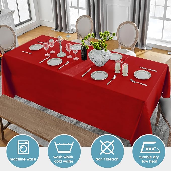 VidaFete Tablecloth 2 Pack 90 * 132inch Rectangle Table Cloth Polyester, Stain Wrinkle Resistant Polyester Dining Table Cover for Kitchen Dinning Party Wedding Rectangular Buffet Decoration(Red)