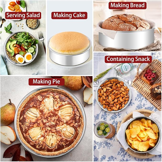 LIANYU 6 Inch Cake Baking Pans Set of 4, Stainless Steel Round Cake Bake Pan, Fit in Pot Pressure Cooker Air Fryer, Healthy & Toxic Free, Leak-proof & Dishwasher Safe