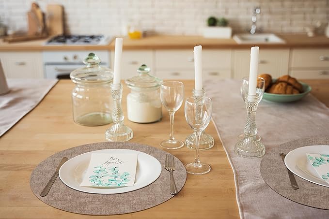 homing Round Faux Leather Placemat and Coaster 6 Packs, Washable Heat Resistant Dining Place Mats, Wipeable Double-Sided Table Mats for Indoor and Outdoor, Diameter 13 and 3.93 inch, Camel