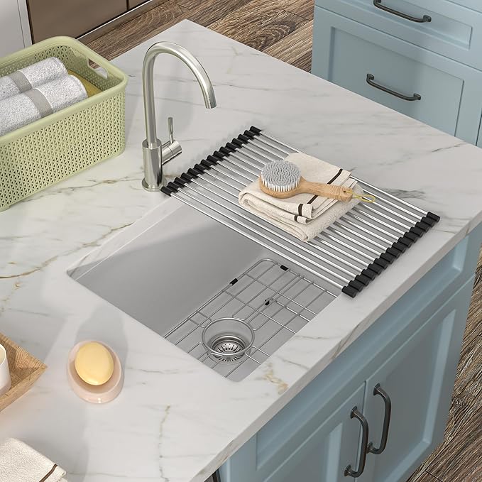 24 Undermount Laundry Sink - Fulorni 24"x18" Laundry Room Utility Sink White Granite Composite Quartz Classic 12 Inch Deep Single Bowl Under Counter Basin