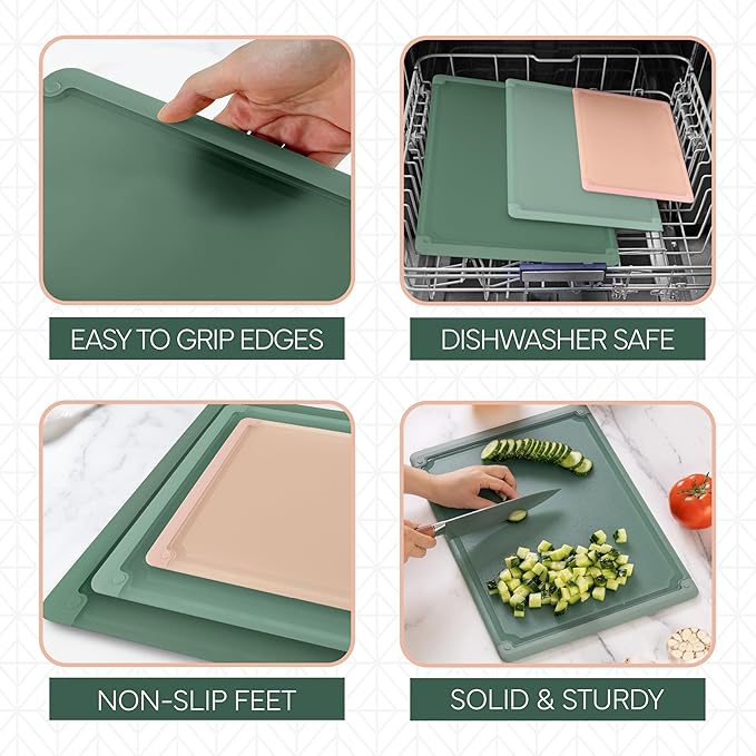 COOK WITH COLOR Extra Large Cutting Board Set, Jumbo-Sized Boards with Rubber Border for Enhanced Cooking Experience, 3-Piece, Blue/Teal