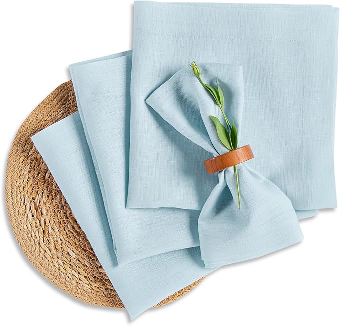 Solino Home Linen Napkins Set of 4-100% Pure Linen Ice Water Dinner Napkins Cloth 20 x 20 Inch - Fete, Handcrafted and Machine Washable - Christmas, Holiday