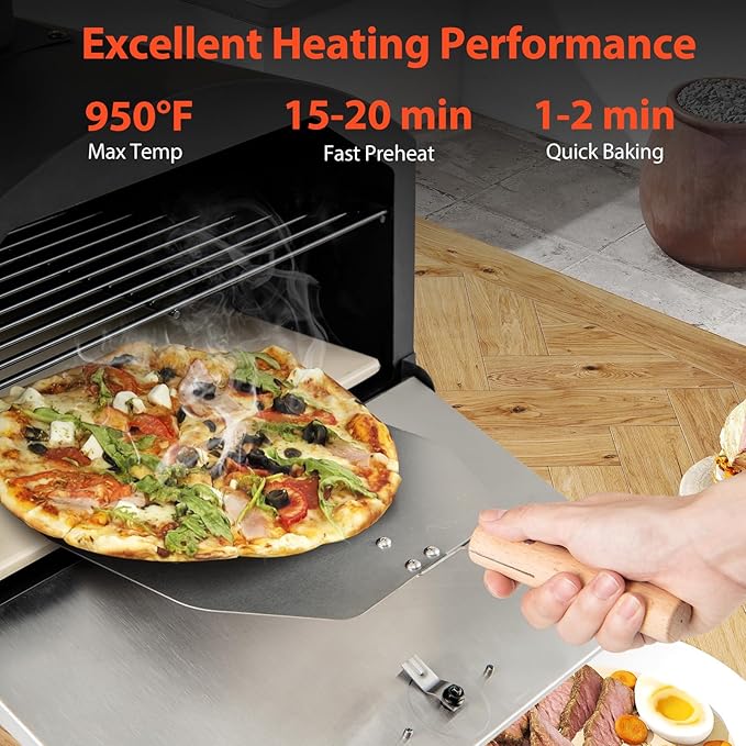 Happygrill Pizza Oven Outdoor, 16” 2-Layer Wood Fired Pizza Maker with Stone, Peel & Grill Racks, Portable Burning Stove with Folding Legs and Cover for Camping Patio Backyard BBQ