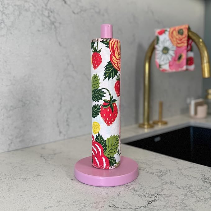 Reusable Paper Towels - 10 Pack - Roll of Washable Cotton Cloth Paper Towels - Paperless Reusable Napkins Cloth Washable - Absorbent + Long Lasting - Zero Waste Products - (Strawberry)