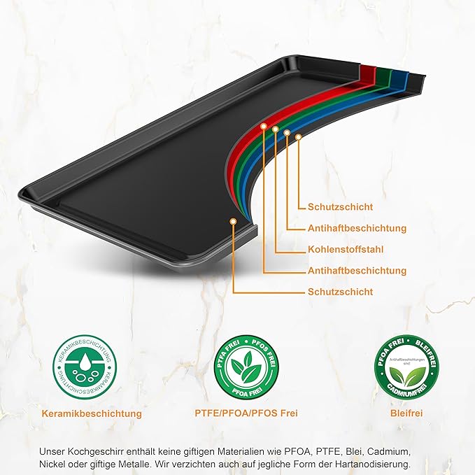 NutriChef 8-Piece Nonstick Stackable Bakeware Set - PFOA, PFOS, PTFE Free Baking Tray Set w/Non-Stick Coating, 450°F Oven Safe, Round Cake, Loaf, Muffin, Wide/Square Pans, Cookie Sheet (Gray)