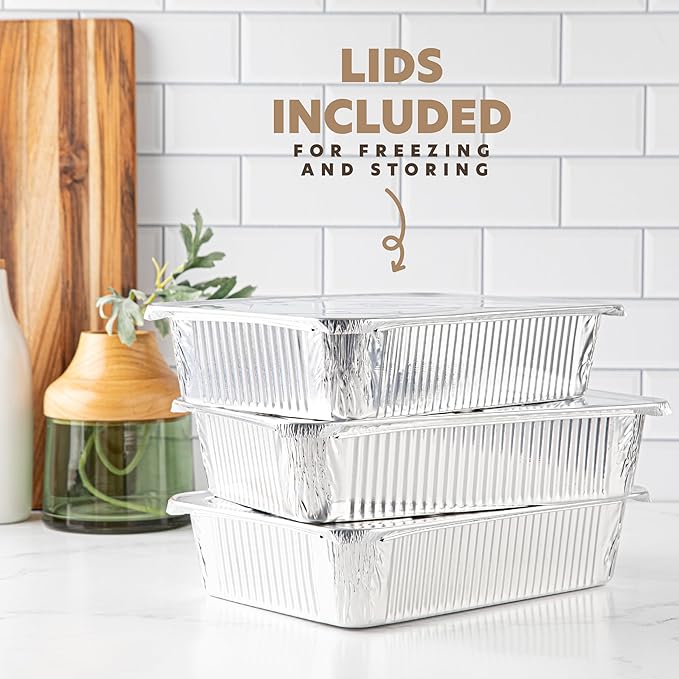 PLASTICPRO 50 Pack Aluminum Pans 9'' x 13" Disposable Pans with Covers Heavy Duty 10 lb Foil Pans for Baking and Cooking