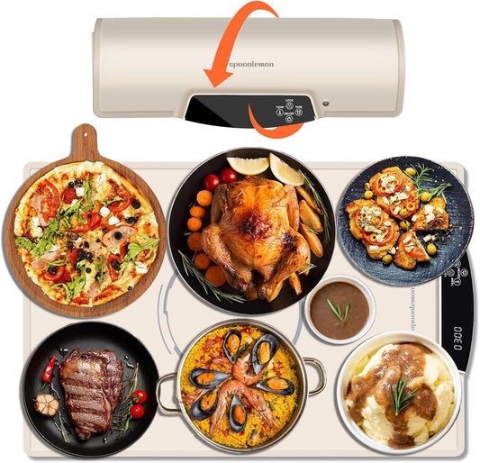 Electric Food Warming Mat, Full-Surface Silicone Food Warmer Heating Pad with Adjustable Temperature & Time, Portable Foldable Warming Tray for Buffet, Parties, Gatherings, Travel, Home Use