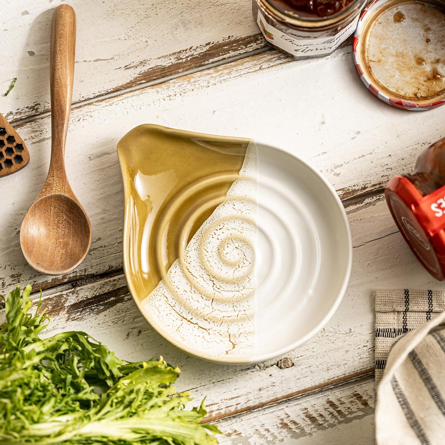 Ceramic Spoon Rest for Stove Top & Kitchen Counter, Large Spoon Holder, Heat-Resistant & Easy to Clean, Non-Stick Spatula Holder for Cooking, Coffee Spoon, Kitchen Decor, Gradient Brown