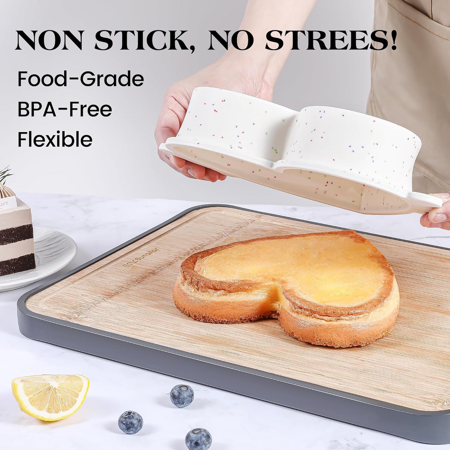 10 Inch Heart Shaped Cake Pans with Metal Reinforced Frame Silicone Heart Cake Pans Nonstick Large Silicone Molds for Baking Set of 2 (Cream)