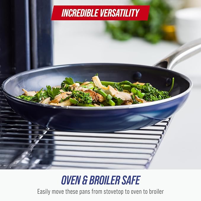 Blue Diamond 8 Inch Nonstick Frying Pan, PFAS Free Ceramic Egg and Omelette Pan, Diamond Infused Nonstick Skillet, Dishwasher & Oven Safe, Durable, Non Toxic, Metal Utensil Safe, Blue