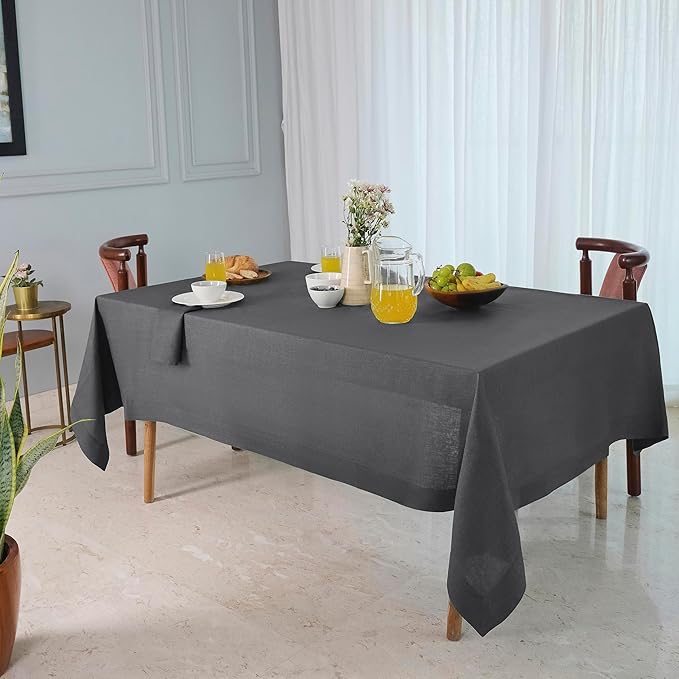 D'Moksha Homes Linen Tablecloth 60 x 120 Inch - 100% Pure Linen Charcoal Grey Table Cloth for Rectangle Tables - Machine Washable Cloth Tablecloth for Summer, Fall and Halloween