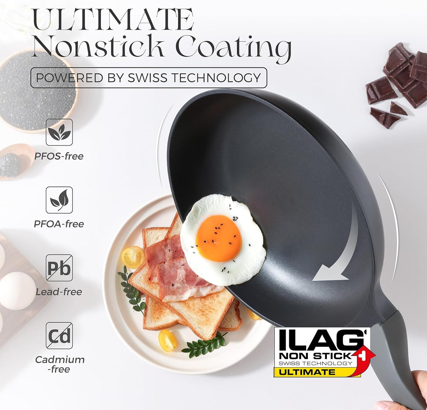 PRICUSIS Nonstick Ceramic Frying Pan with Lid, 8/10 Inch Skillet with Stay Cool Handle, Fully Coated, Induction Compatible & Oven Safe, 100% Dishwasher Safe, PTFE & PFOA Free（8 Inch, Black Sesame）