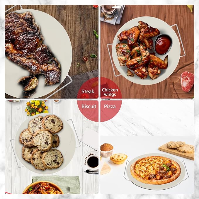 13 Inch Round Pizza Stone Pan, Heat Resistant Pizza Stone Baking Tray with Pizza Roller, Heavy Duty Cordierite Pizza Cooking Pan, Easy to Clean Baking Tool Set Suitable for Pizzas