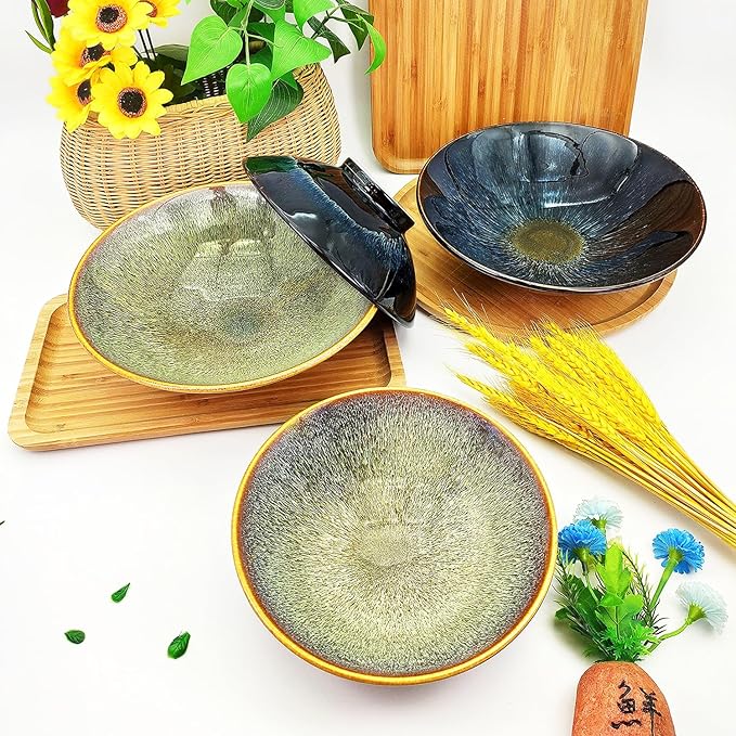 Ceramic Japanese Ramen Noodle Soup Bowl Set of 2, For Ramen, Pho, Soup, Salad, pasta, Asian Dishes,Udon noodles,Chinese Large Ramen Bowl - Microwave dishwasher oven safe, Brown 8.2 Inch