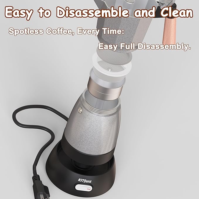 Electric Espresso Coffee Maker, Italian Coffee Pot, Electric Moka Pot, Cuban Coffee Maker, Portable Cafeteras Electricas Espresso Makers with Detachable Base 3 or 6 Cup (Bright Grey)