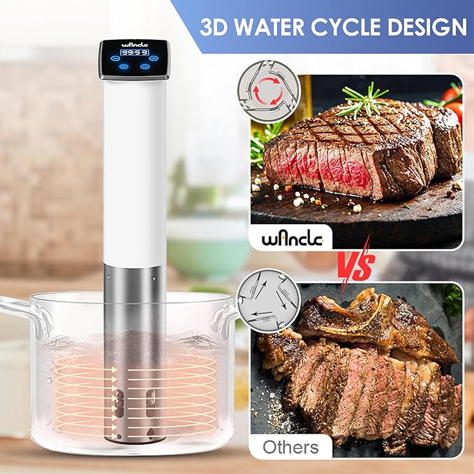 Wancle Sous Vide Machines, 1100 Watts Sous-Vide Cooker Immersion Circulator, IPX7 Waterproof, Quiet, Easy to Use for Home Chefs