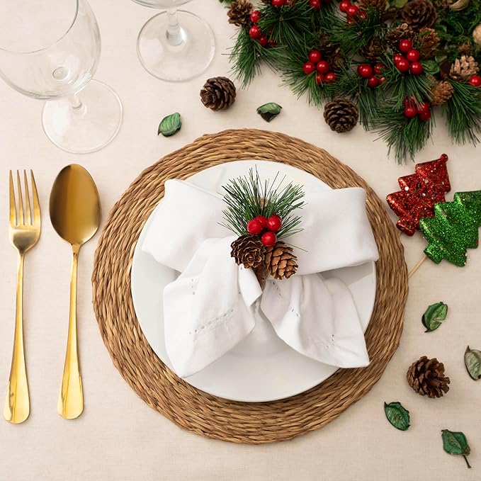 Blue Needles Set of 6 Hemstitch Linen Napkins 100% Cotton White Cloth Dinner Napkins 18x18 inches, Soft, Reusable, Absorbent, Washable, Ideal for Fall Thanksgiving Events, Parties & Everyday Use