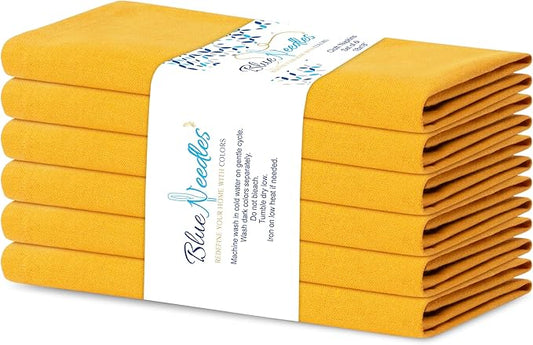Blue Needles Solid Cloth Napkins Set of 6 Golden Yellow 100% Cotton Dinner Napkins 18x18 inches - Soft, Reusable, Absorbent & Washable Fall Thanksgiving Linen, Ideal for Events, Parties & Everyday Use