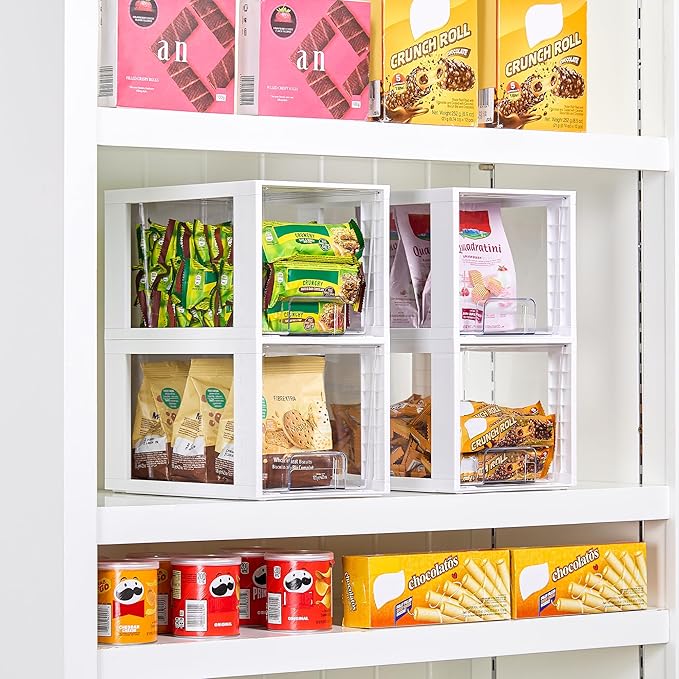 Vtopmart 4 Pack Large Stackable Storage Drawers,White,Easily Assemble Acrylic Bathroom Closet Undersink Organizers and Storage,Plastic Bins for Kitchen Cabinets,Pantry,Makeup,Medicine Organization