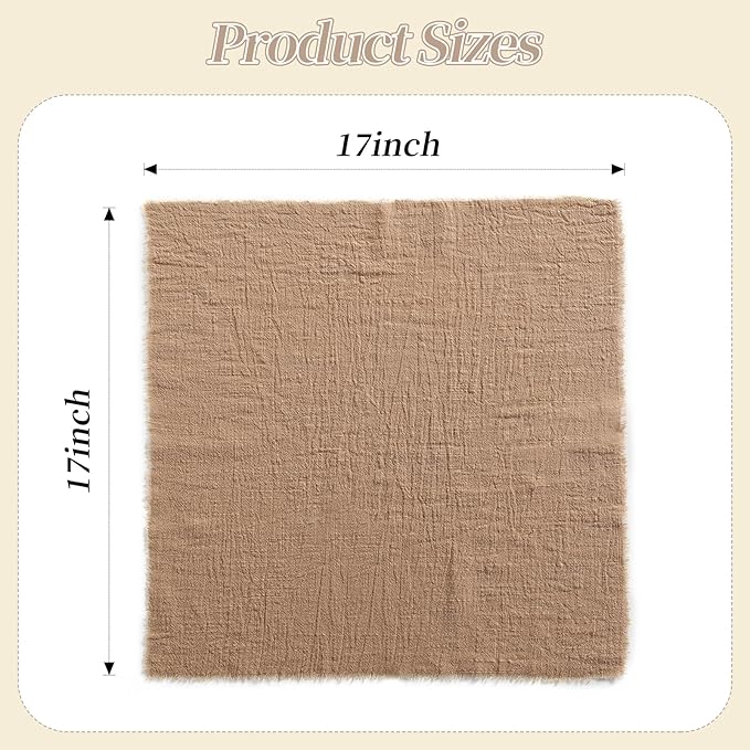 Handmade Cloth Napkins with Fringe, 100% Cotton Napkins, Delicate Handmade Linen Napkins for Dinners, Parties, Weddings and More, 17 x 17 Inch Set of 12 - Brown