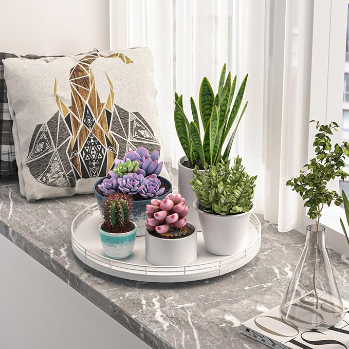 13" Oak Wood Decorative Tray for Home Decor, Tray for Coffee Table Decor Perfume Nightstand Vanity Bathroom Trays for Counter Candle Jewelry Makeup Farmhouse Table Centerpiece for Dining Room White