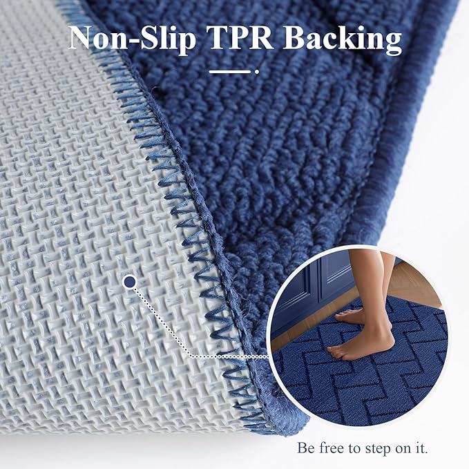 hicorfe Kitchen Rugs and Mats Sets,Super Absorbent Polypropylene Non-Slip Rug,Soft Comfort Floor Mat,Washable for Kitchen,Hallway,Office,Sink,Laundry(24" x 35",Navy Blue)