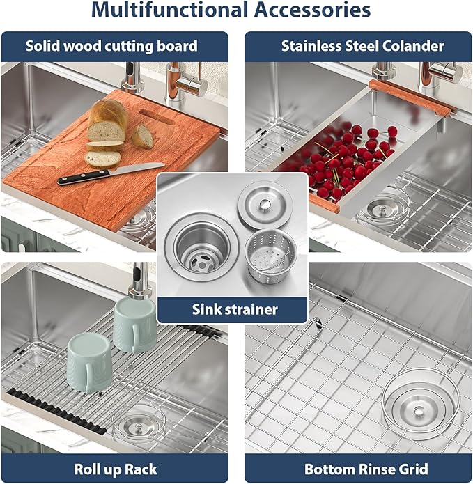 Lordear 33 Inch Drop In Kitchen Sink Workstation All In One SUS304 16 Gauge Stainless Steel 33x22 Drop In Sinks Single Bowl Handmade Above the Counter