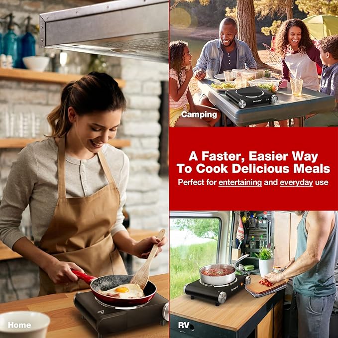 Hot Plate, Techwood Single Burner for Cooking, 1200W Portable Infrared Ceramic Electric Stove with Adjustable Temperature, 7.1” Cooktop for Home/RV/Camp, Compatible for All Cookwares, Black