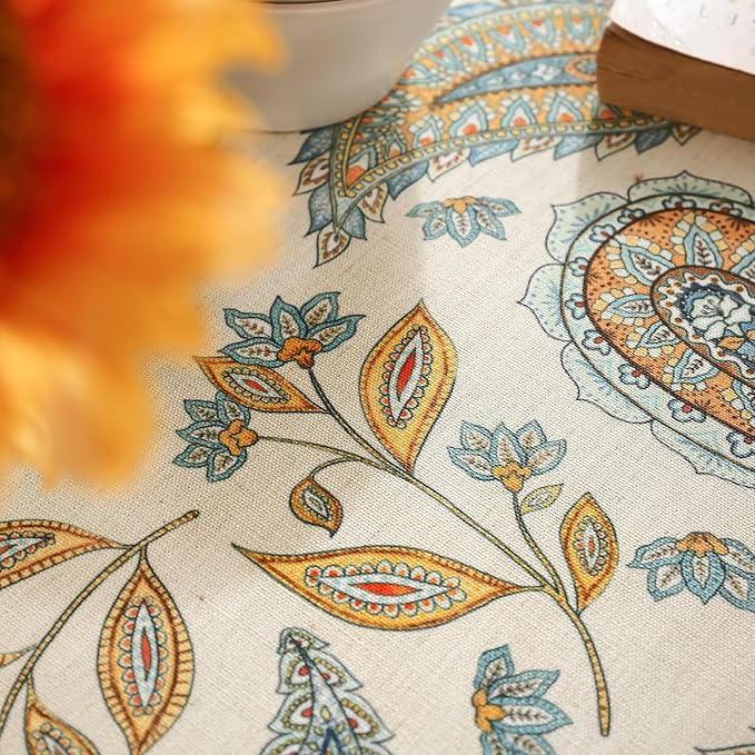 patdrea Designer French Vintage Table Cloth,Italian Floral Tablecloth for Rectangle Tables,Country Summer Linen Tablecloth,Wrinkle Free Table Cover for Kitchen Dining,Christmas,63" x 87"