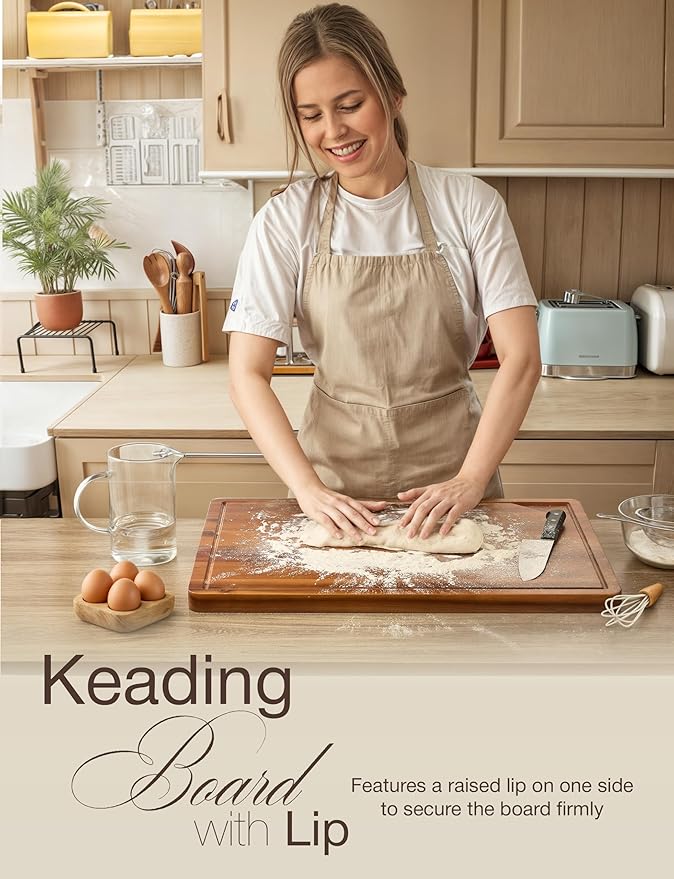 Acacia Wood Cutting Board and Chopping Board with Handle for Meat, Cheese Board, Vegetables, Bread, and Charcuterie Board - Wooden Serving Board for Kitchen, Dining Room (24" x 18")