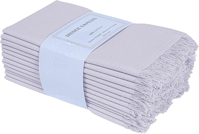 Bedding Craft Cotton Cloth Dinner Napkins Set of 12 – 18x18 Lavender Blue with Frayed Selvedge Edges – Reusable Machine Washable Fabric Napkins for Weddings, Baby Showers & Parties