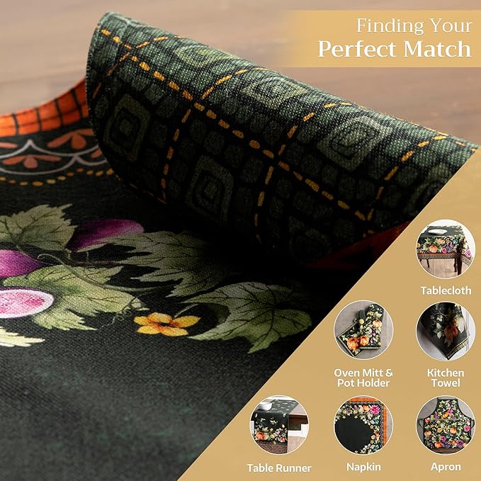 Maison d' Hermine Placemats Set of 4 100% Cotton Washable Cloth Place Mats, Reusable Table Mats for Thanksgiving Christmas Decorations Kitchen Dining Party (Pumpkin Garden - Dark Green, 13" x 19")