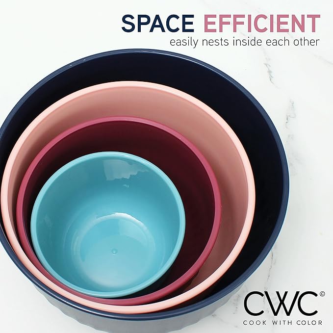 COOK WITH COLOR Prep Bowls with Lids- Wide and Deep Nesting Plastic Small Mixing Bowl Set with Lids, 8 Piece Set - Deep Bowls, Navy