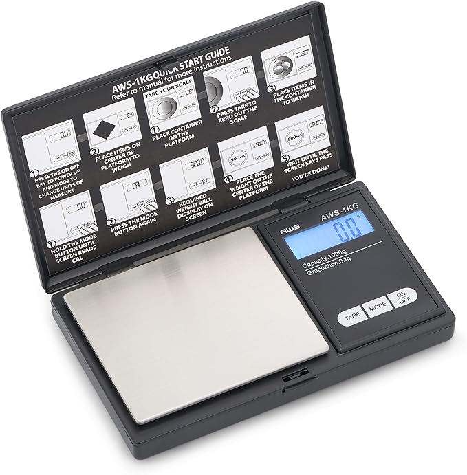 American Weigh Scales Series Digital Pocket Weight Scale 600g x 0.1g |Digital Gram Scale Small Scale Mini Food Scale Jewelry Scale Ounces/Grains Scale, Easy to Carry (Black, 1000g x 0.1g)