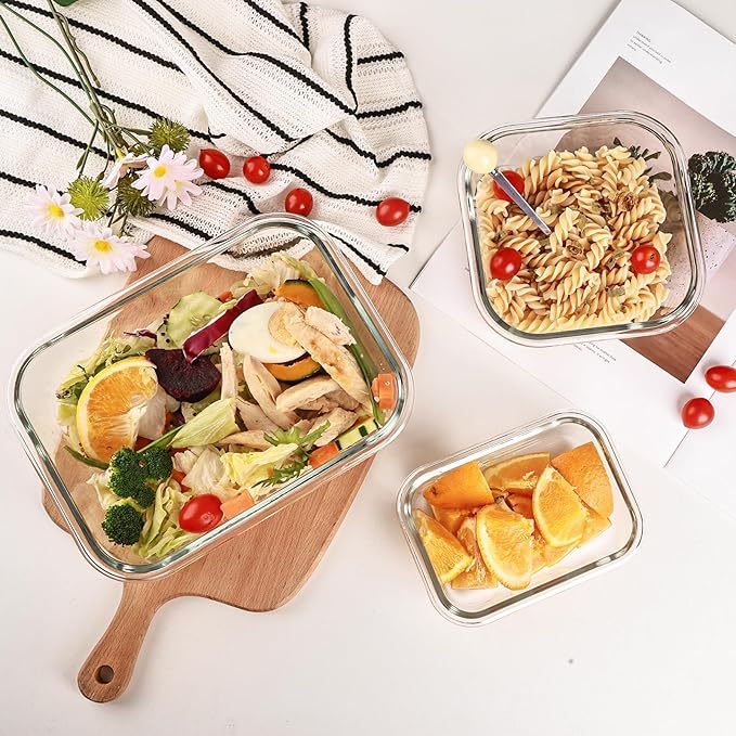 Liuruiyu 8 Pack Glass Food Storage Containers with Lids, Meal Prep Containers, Airtight Bento Boxes with Leak Proof Locking for Microwave, Oven, Freezer and Dishwasher, BPA Free