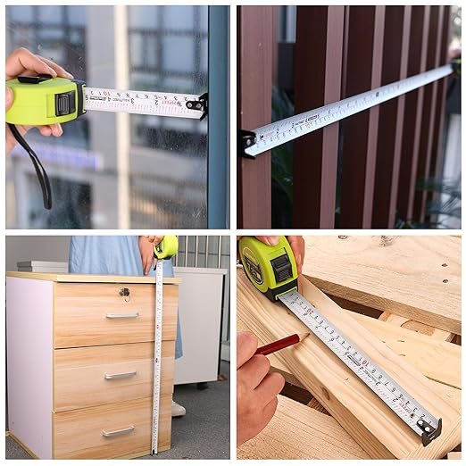 HAUTMEC Tape Measure 25ft with Dual Scale Metric and Imperial 1/8 Fractions Measuring Tape Compact Economical for Home DIY Renovations Crafting Quick Fixes HT0325-2PC