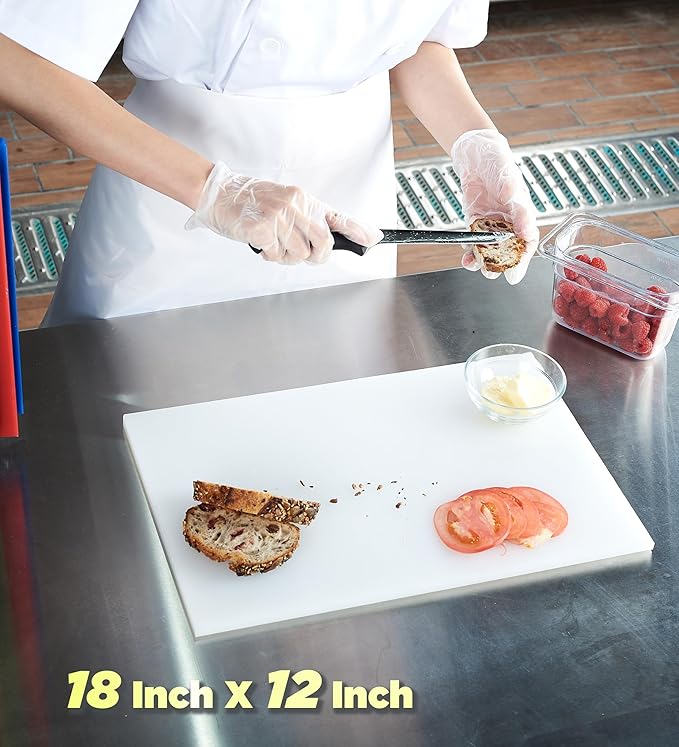 CURTA 6-Piece NSF 18" x 12" x 1/2" Multi-Colored Flexible Cutting Board Kit with Stainless steel Storage Rack, Color Coded Plastic Chopping Board with Anti Slip Surface Dishwasher Safe