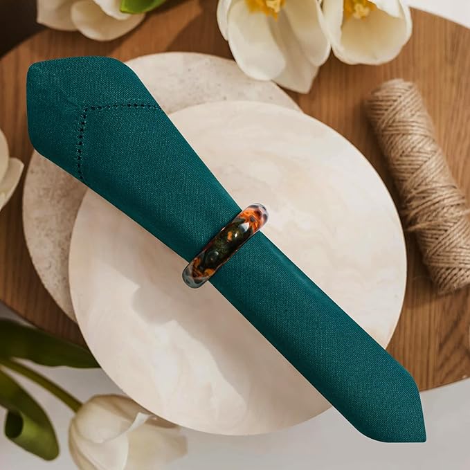 Bedding Craft Cotton Cloth Dinner Napkins Set of 12 – 18x18 Funfare with Frayed Fringe – Machine Washable Fabric Napkins for Weddings, Baby Showers, Parties & Table Décor