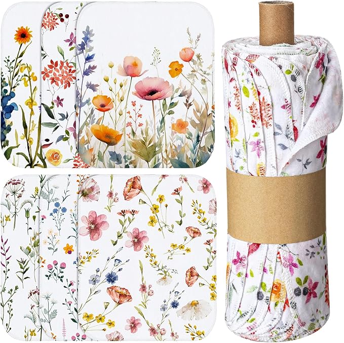 60 Pack Reusable Cleaning Cloths Washable Cotton Kitchen Dish Towels for Home Christmas Party Supplies Bulk, 9.84x11.81in (Wildflowers)