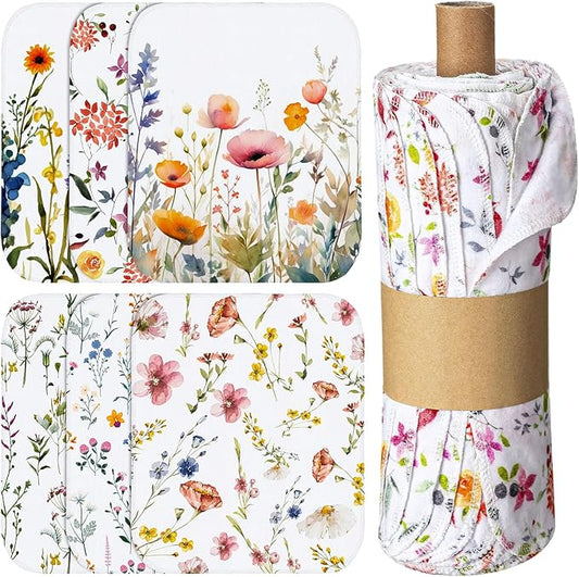 60 Pack Reusable Cleaning Cloths Washable Cotton Kitchen Dish Towels for Home Christmas Party Supplies Bulk, 9.84x11.81in (Wildflowers)