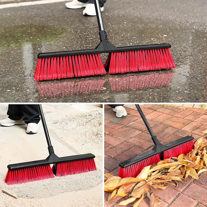 24" Push Broom Outdoor with 63" Long Handle and Stiff Bristles, Heavy Duty Outdoor Broom for Workshop, Garage, Concrete, Patio and Deck Floor Cleaning