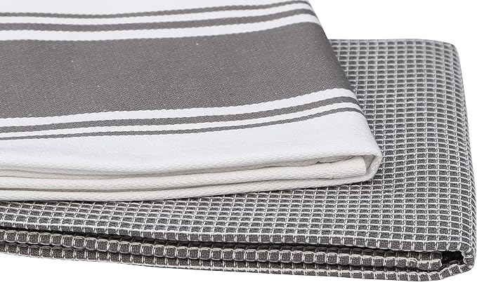 AMOUR INFINI Cotton Kitchen Towels - Set of 4 Highly Absorbent, Ultra Soft Waffle Weave Tea Towel with Hanging Loop - 20x28 Inch Quick Drying Dish Cloths for Cleaning (L.Grey)