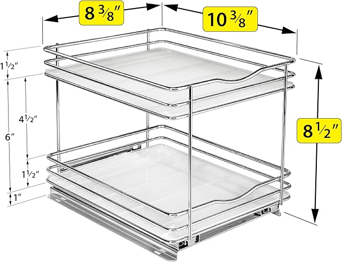 LYNK PROFESSIONAL® Pull Out Spice Rack Organizer for Inside Kitchen Cabinets - 8-3/8 inch Wide - Slide Out Drawer – Chrome Sliding Spice Cabinet Organization Shelf Racks - 2 Tier