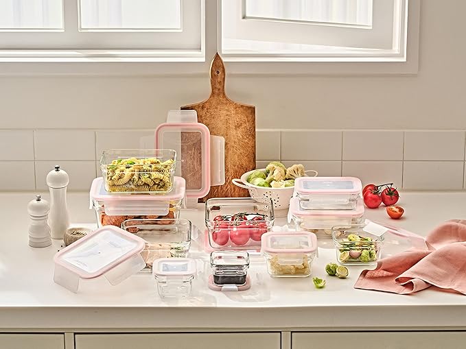 GLASSLOCK Smart 20-Piece Glass Food Storage Set - 100% Airtight & Leakproof, BPA Free lids, Freezer to Oven Safe, Meal Prep