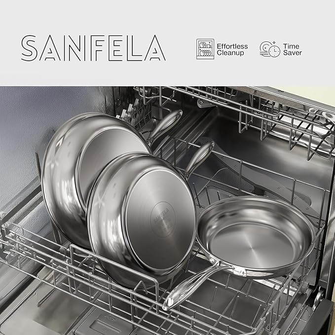 11 Inch Stainless Steel Frying Pan, 5-Ply Stainless Steel Skillet, Dishwasher and Oven Safe, Induction Pan, Even Heat Distribution