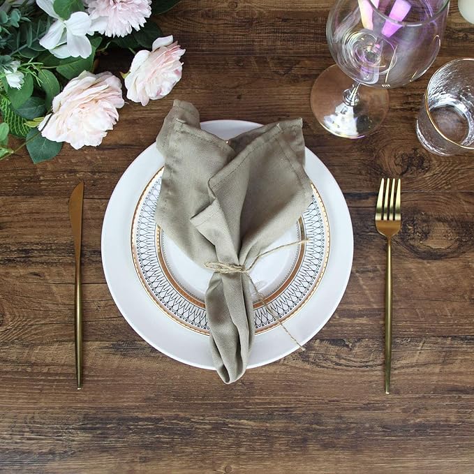 Solid Color Linen Blended Thin Dinner Cloth Napkins - Set of 12 (40 x 40 cm) - for Events & Home Use (Khaki)