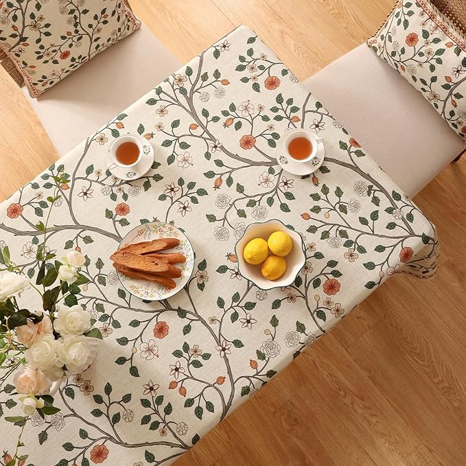French Tablecloth for Rectangular Tables,Linen Table Cloth with Colorful Floral Pattern,Heavy Durable Table Cover for Dining Thanksgiving Kitchen Decor Party Banquet Christmas,67"*118"