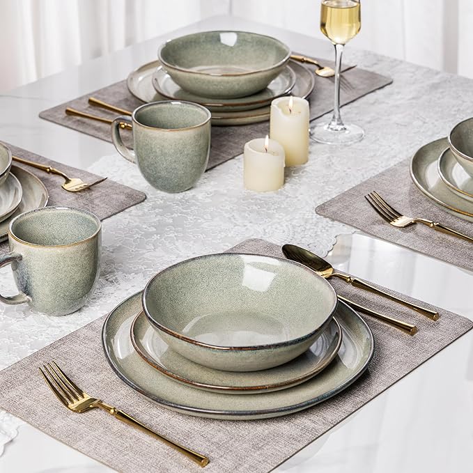 AmorArc Ceramic Dinnerware Sets,Handmade Reactive Glaze Stoneware Plates and Bowls Set,Highly Scratch Resistant | Dishwasher & Microwave Safe Dishes Set,Service for 4 (12pc)