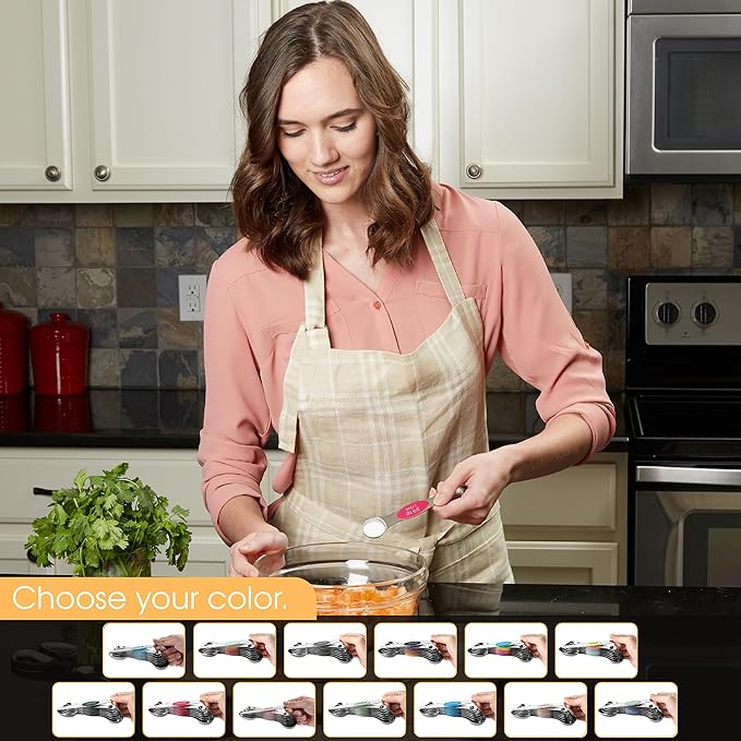 Spring Chef Pink Stainless Steel Magnetic Measuring Spoons Set of 8 with Leveler, Dual Sided Teaspoon & Tablespoon Measuring Set for Dry and Liquid Ingredients, Kitchen Gadgets for Baking & Cooking